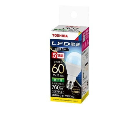 LED電球 東芝ライテック E17口金 昼白色 ミニクリプトン形 広配光タイプ 小形電球60W形相当 LDA6N-G-E17/S/60W2 (LDA6NGE17S60W2 (LDA7N-G-E17/S/60W後継品 新品