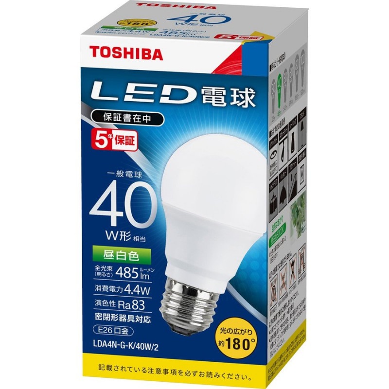 (60個セット)東芝ライテック　LED電球 一般電球形　昼白色　40W形　広配光　LDA4Ｎ-G-K/40W-2 (LDA4NGK40W2)　LDA4N-G-K/40Wの後継機種 新品