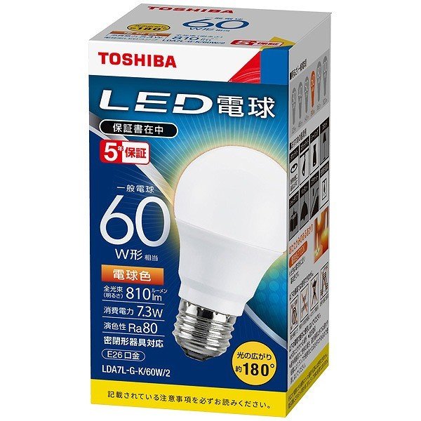 (60個セット)LED電球 TOSHIBA(東芝ライテック)　E26口金　広配光タイプ　電球色 一般電球60W形相当　LDA7L-G-K/60W-2 (LDA7LGK60W2) 新品