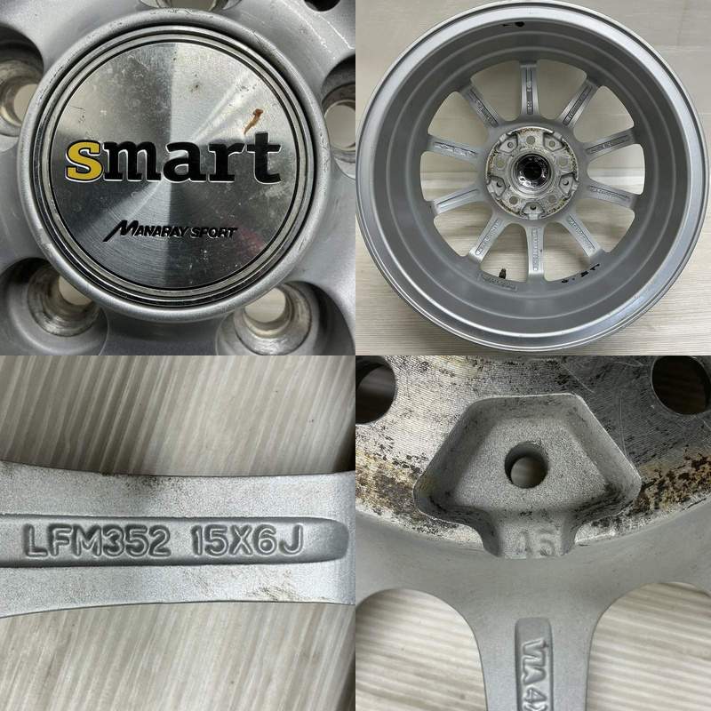 中古 15インチ アルミ smart 4本セット<BR>シエンタ プリウス