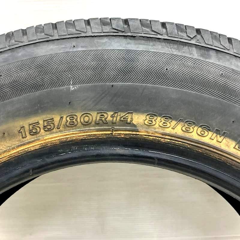 ブリヂストンサマータイヤ155／80R14 88／86N LT鉄ホイール付き深溝 155/80R14 88/86N ブリヂストンV600 1本 単品<BR>2024年製 残溝67