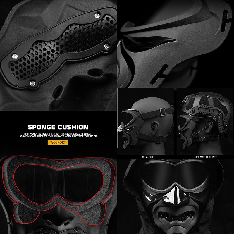 WoSporT Ninjaマスク フルフェイス ポリカーボネイトグラス付き BK