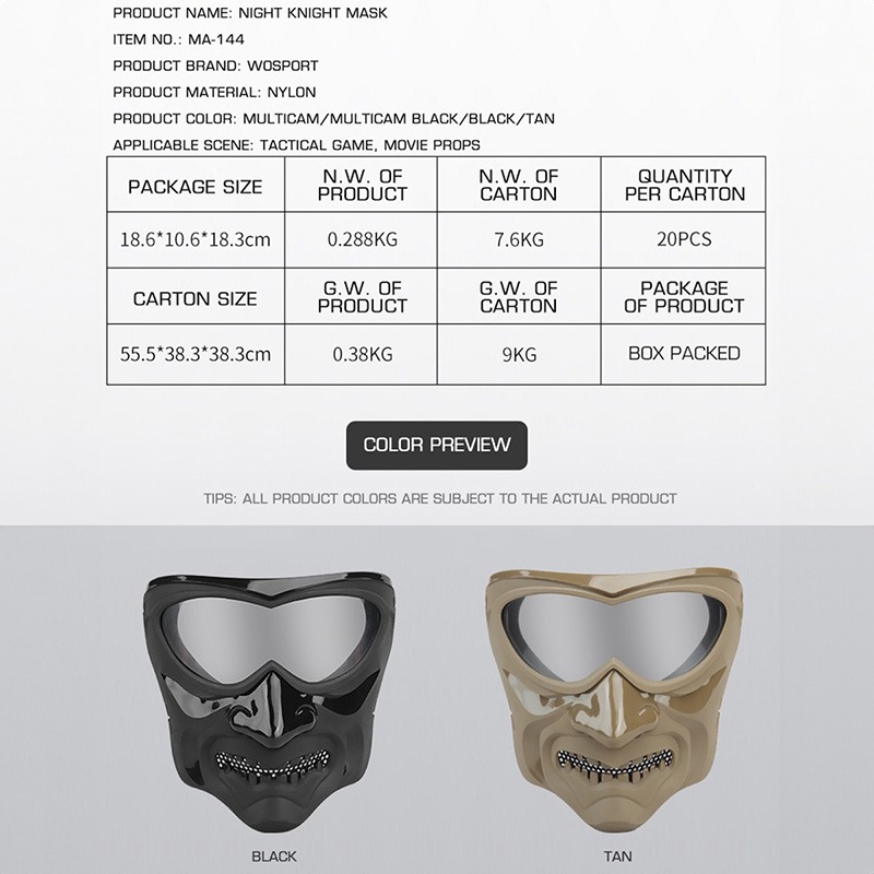 WoSporT Ninjaマスク フルフェイス ポリカーボネイトグラス付き BK