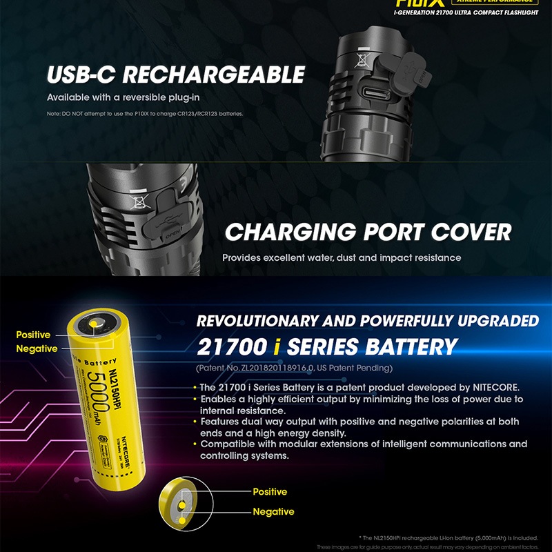 NITECORE(�ʥ��ȥ���) P10iX ����ȥ饳��ѥ��� �����ƥ����� �ե�å���饤�� ����4000�롼���/158m�ȼ� Type-C ���� i-Generation 21700/5000mAh������°