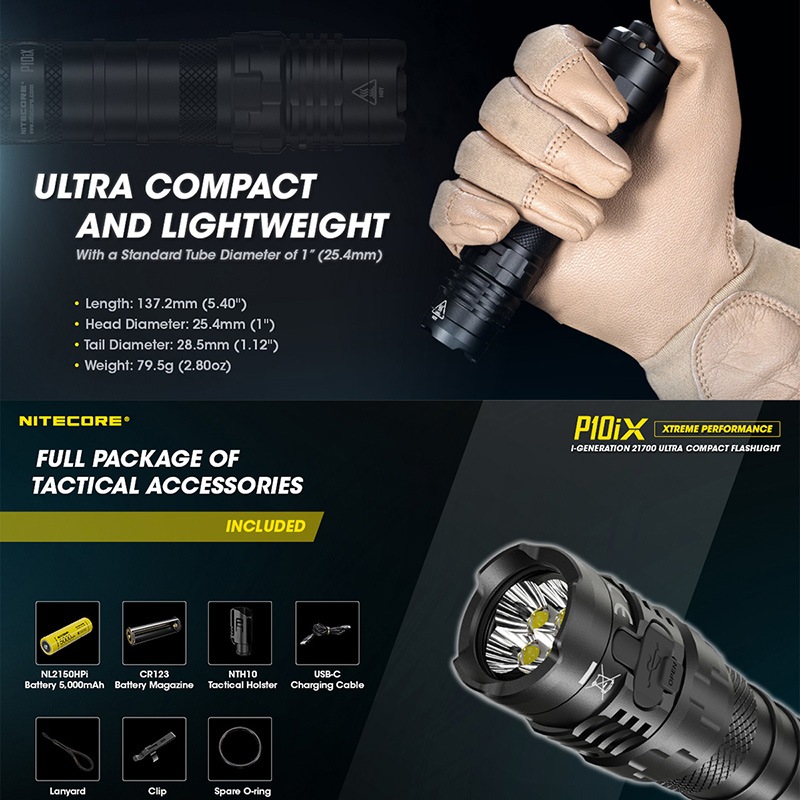 NITECORE(�ʥ��ȥ���) P10iX ����ȥ饳��ѥ��� �����ƥ����� �ե�å���饤�� ����4000�롼���/158m�ȼ� Type-C ���� i-Generation 21700/5000mAh������°