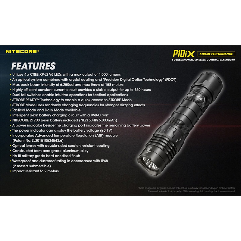 NITECORE(�ʥ��ȥ���) P10iX ����ȥ饳��ѥ��� �����ƥ����� �ե�å���饤�� ����4000�롼���/158m�ȼ� Type-C ���� i-Generation 21700/5000mAh������°