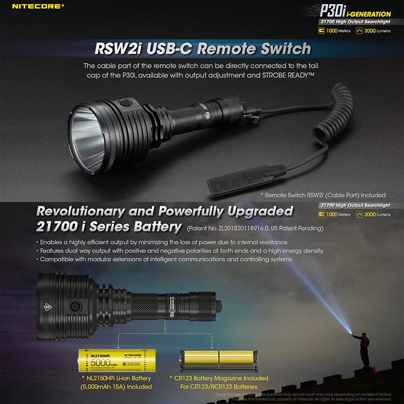 NITECORE(�ʥ��ȥ���) P30i ����� �������饤�� ����2000�롼���/1000m�ȼ� Type-C ���� i-Generation 21700/5000mAh������°