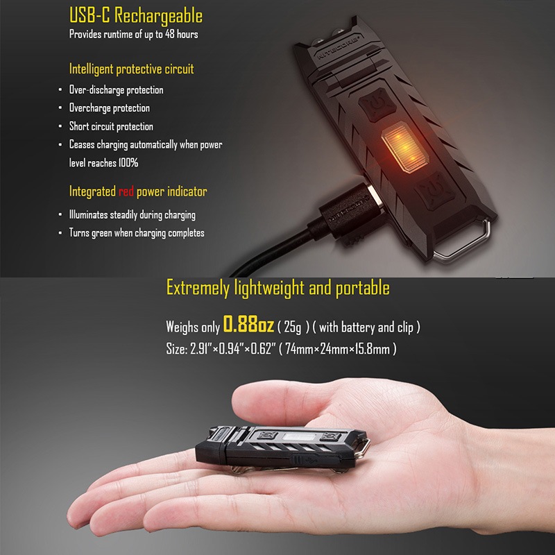 NITECORE(�ʥ��ȥ���) Thumb LEO 120���ư�� �ǥ奢�륫�顼(White/UV) ����饤�� ����45�롼���/24m�ȼ� Type-C ����