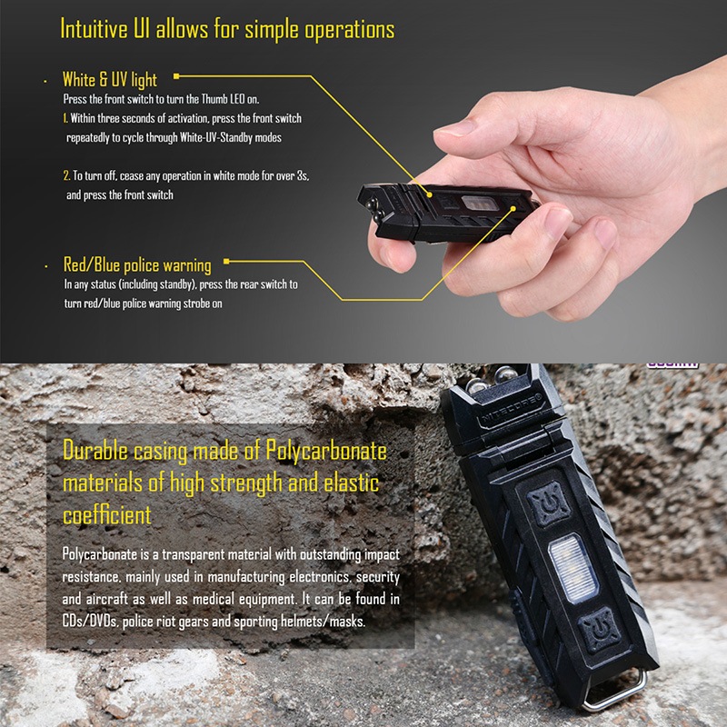 NITECORE(�ʥ��ȥ���) Thumb LEO 120���ư�� �ǥ奢�륫�顼(White/UV) ����饤�� ����45�롼���/24m�ȼ� Type-C ����