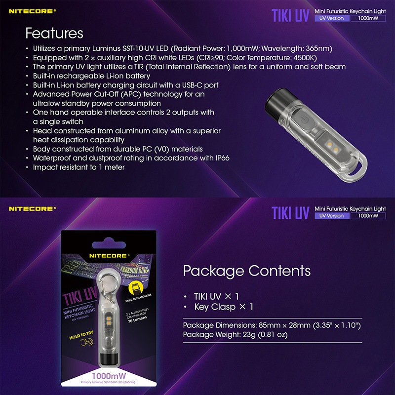 NITECORE(�ʥ��ȥ���) TIKI UV �ֳ��� 1000mW/365nm �ߥ˥�����������饤��