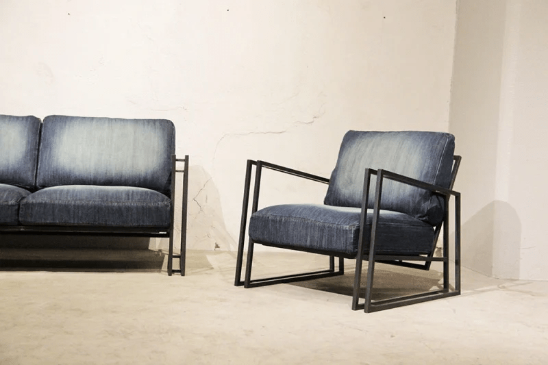 黒皮鉄とデニムのソファ／1P