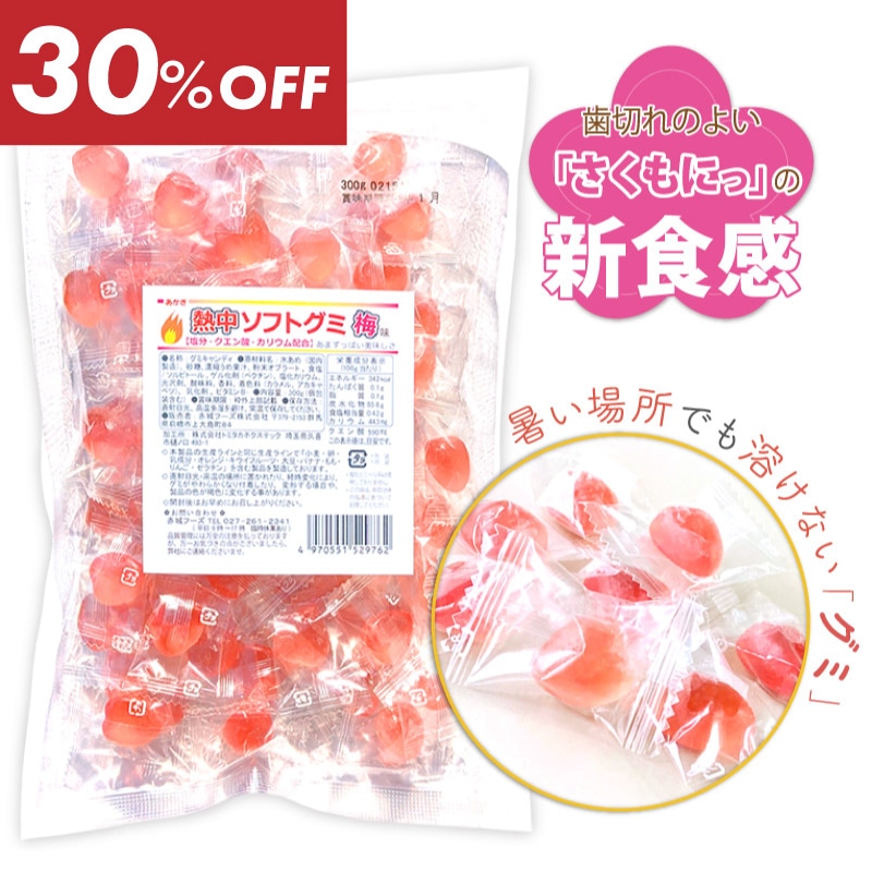 【今だけ30％OFF】サクもにっ食感！熱中ソフトグミ梅味300g