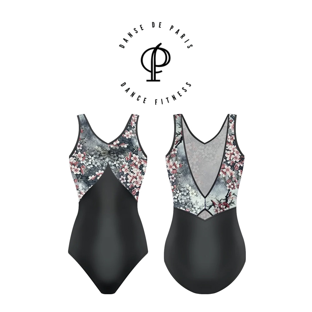 ダンスドパリ　dance de Paris レオタード　花柄 Danse de Paris】VIOLETTE GREY BLOSSOM Vネック レディース タンク