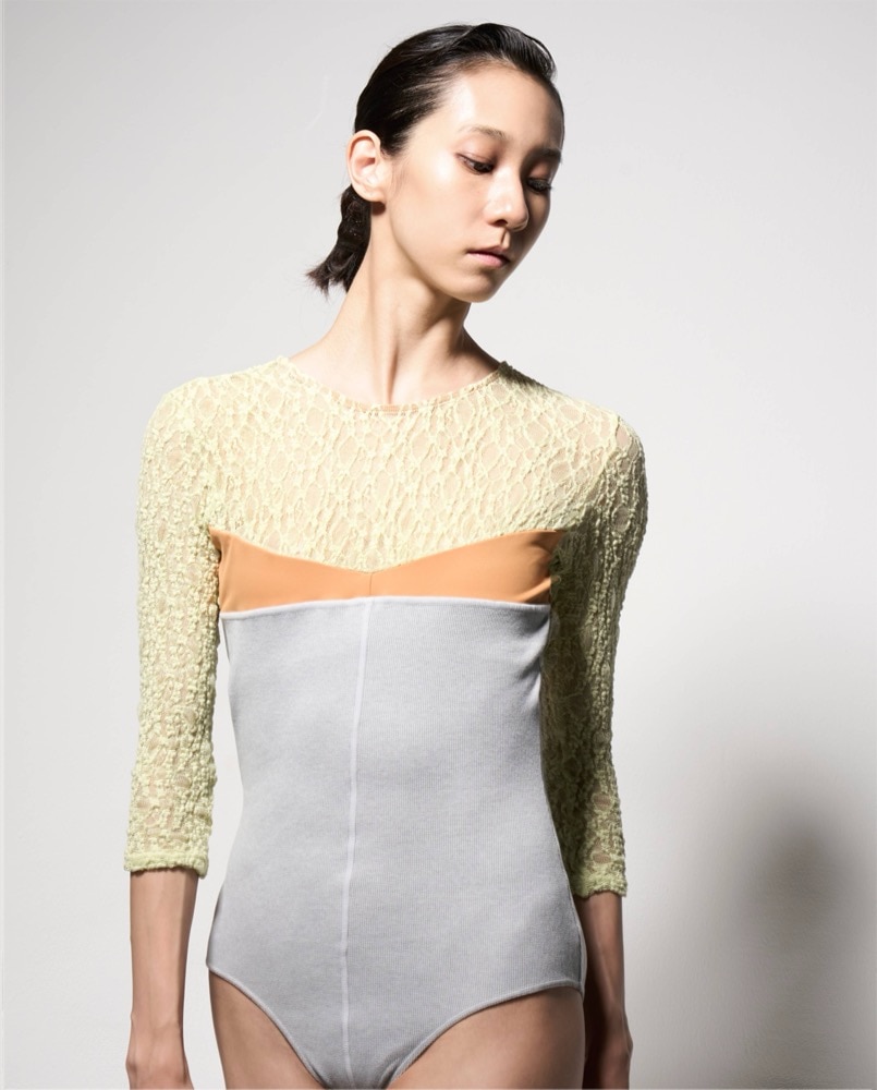 【ミューテッドグロウ】期間限定ポップアップ販売　3/4 Sleeve Leotard　25MG-LD5　７部丈　レオタード　レディース　イエロー　グレー