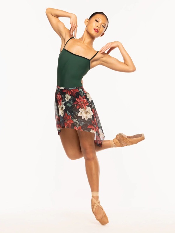 ��eleve�� Dramatic High-Low Skirt Poinsettias Mesh ��������