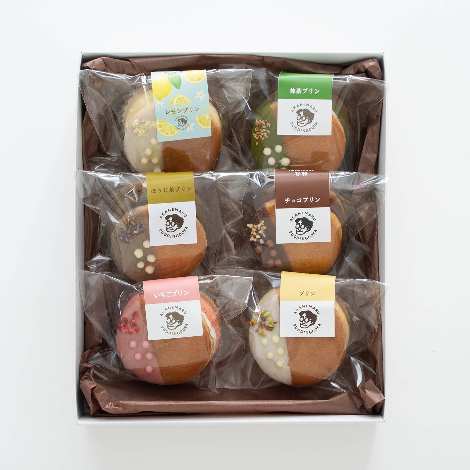 【冷凍】プリンどらやき6個セット－彩り（プリン・チョコ・抹茶・いちご・レモン・りんご）＜送料込＞