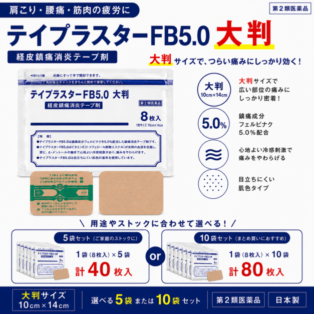 テイプラスターFB5.0大判 冷感 8枚×5袋/10袋 第2類医薬品 フェルビナク5% テープ 湿布 テイコクファルマケア