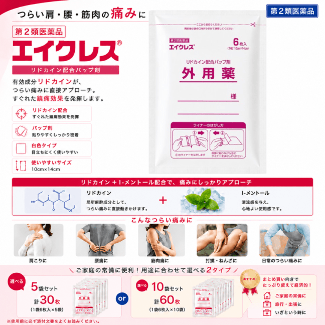 【第2類医薬品】エイクレス 6枚入 5袋/10袋選択可 大石膏盛堂