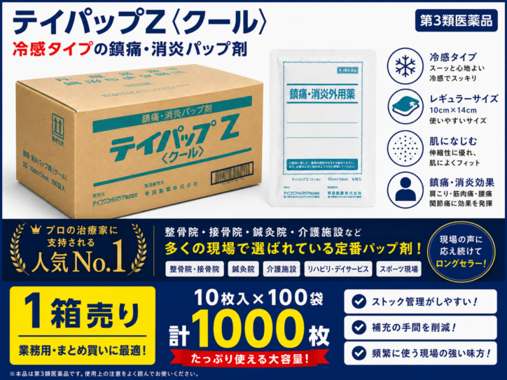 テイパップZクール 1箱（6枚×100袋＝600枚）第3類医薬品｜冷感パップ（湿布）｜業務用まとめ買い｜シップ屋本舗