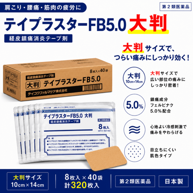テイプラスターFB5.0大判 冷感 8枚×40袋（計320枚） 第2類医薬品 フェルビナク5% テープ 湿布 テイコクファルマケア