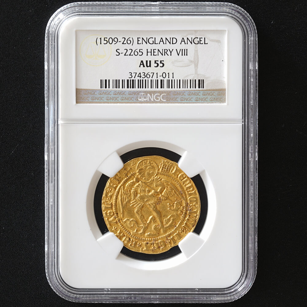 世界18枚 イギリス 聖ミカエル エンジェル金貨 ヘンリー8世 英国 NGC AU55 イングランド ハンマーコイン