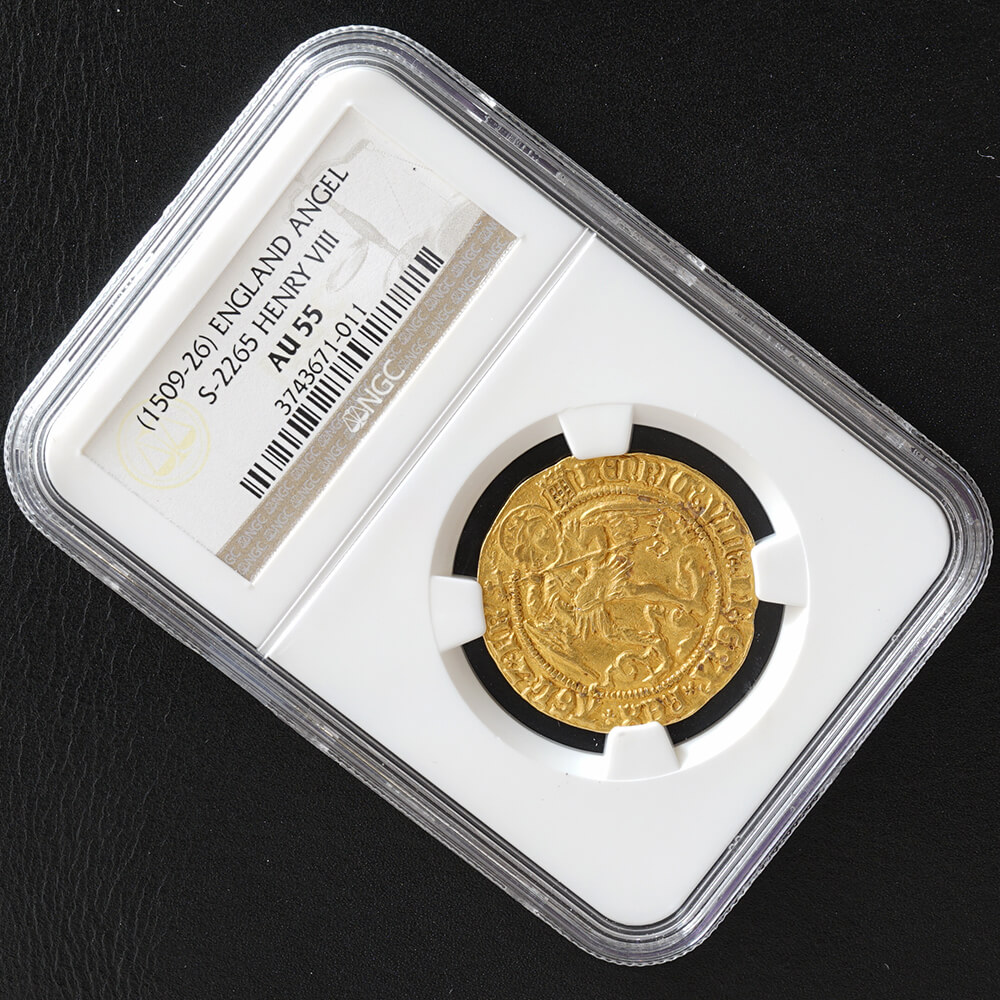 世界18枚 イギリス 聖ミカエル エンジェル金貨 ヘンリー8世 英国 NGC AU55 イングランド ハンマーコイン