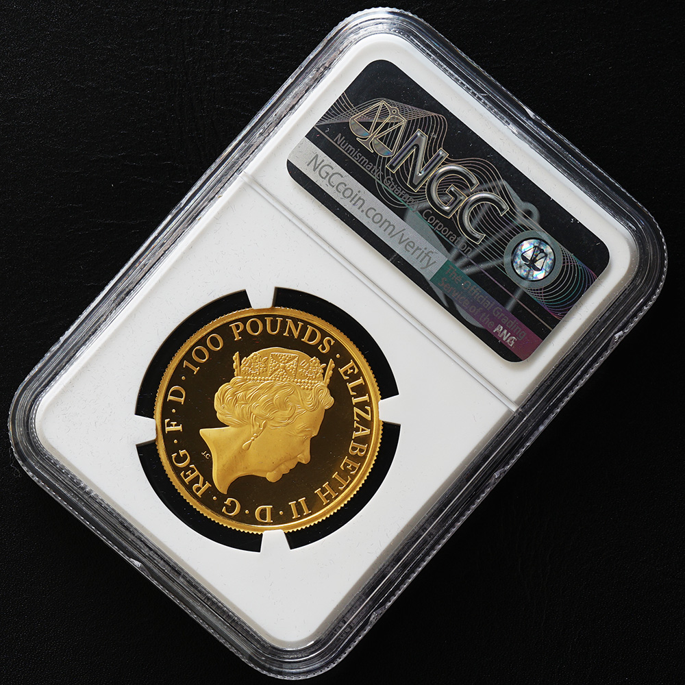 【最高鑑定】2018年 イギリス クイーンズビースト ウェールズのドラゴン 100ポンド金貨 NGC 70UCAM