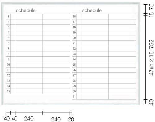 スケジュールホワイトボード(ホーロー製) / ﾎﾞｰﾄﾞｻｲｽﾞ：ﾀﾃ91cm x ﾖｺ
