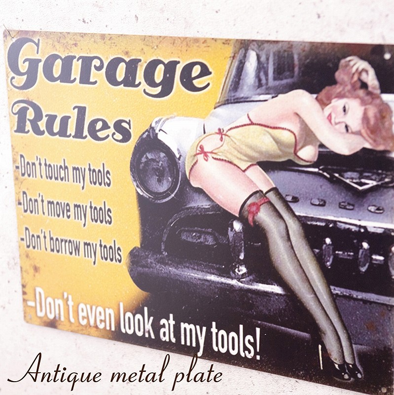 アンティークメタルプレート［Garage Rules］の卸向け通販｜秋月貿易