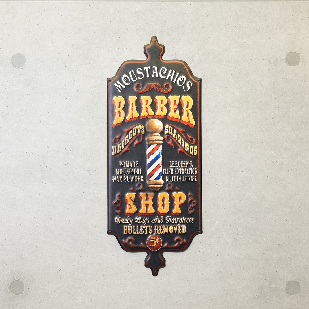 アンティークエンボスプレート ［BARBER SHOP］＜アメリカン雑貨＞の卸