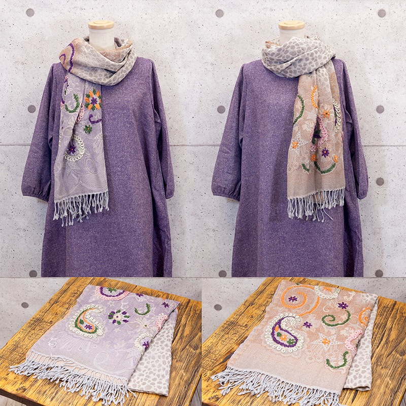 ストール ファッション小物 レディースファッション ウール刺繍 ジャガード生地 手刺繍 贅沢 ウール刺繍ストールの卸向け通販｜秋月貿易オンラインショップ