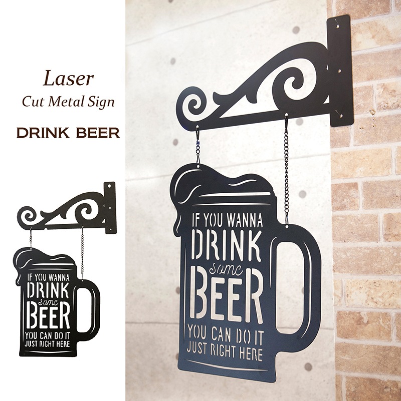 �졼�������åȥ᥿�륵����Laser Cut Metal Sign [DRINK BEER]