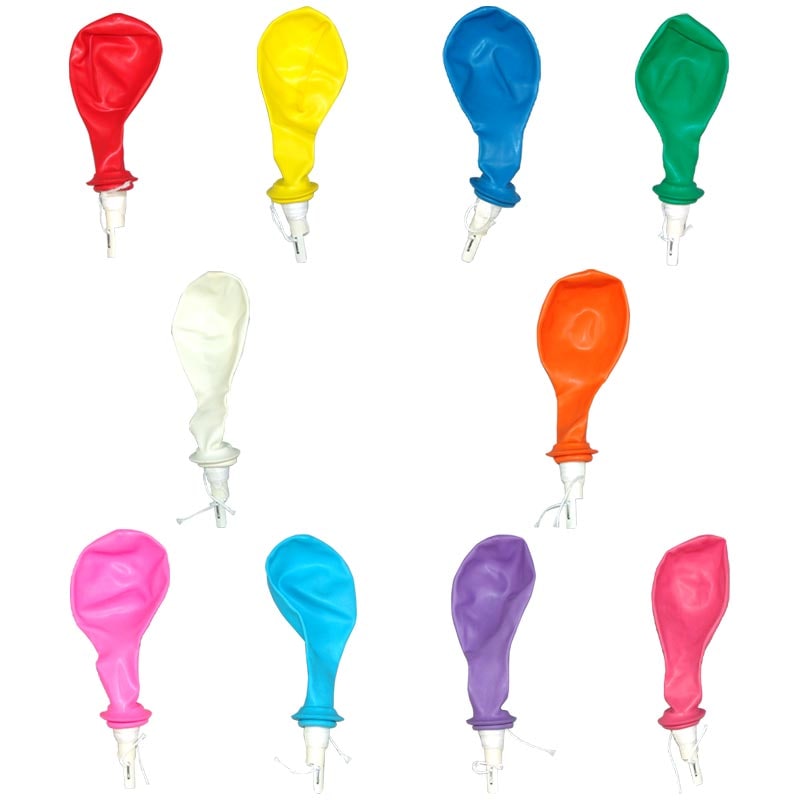 9インチゴム風船 無地ノズル付（ラウンド） 10色アソート 100個入