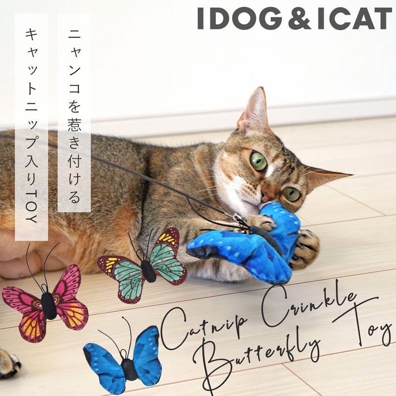 【猫のおもちゃ】iCat ちょうちょ カシャカシャとキャットニップ入り【 ねこじゃらし 】