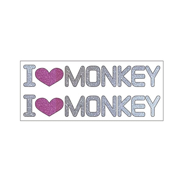 I LOVE原付バイク ステッカー HONDA　MONKEY　モンキー　B-17　I Love MONKEY　Sサイズ　抜　ラメシルバー　2枚入り