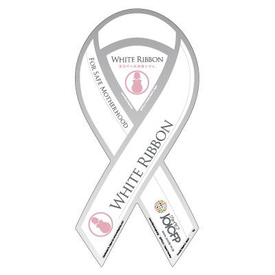 リボンステッカー　ミニサイズ　SC-WHITERIBON　世界中の妊産婦を守る