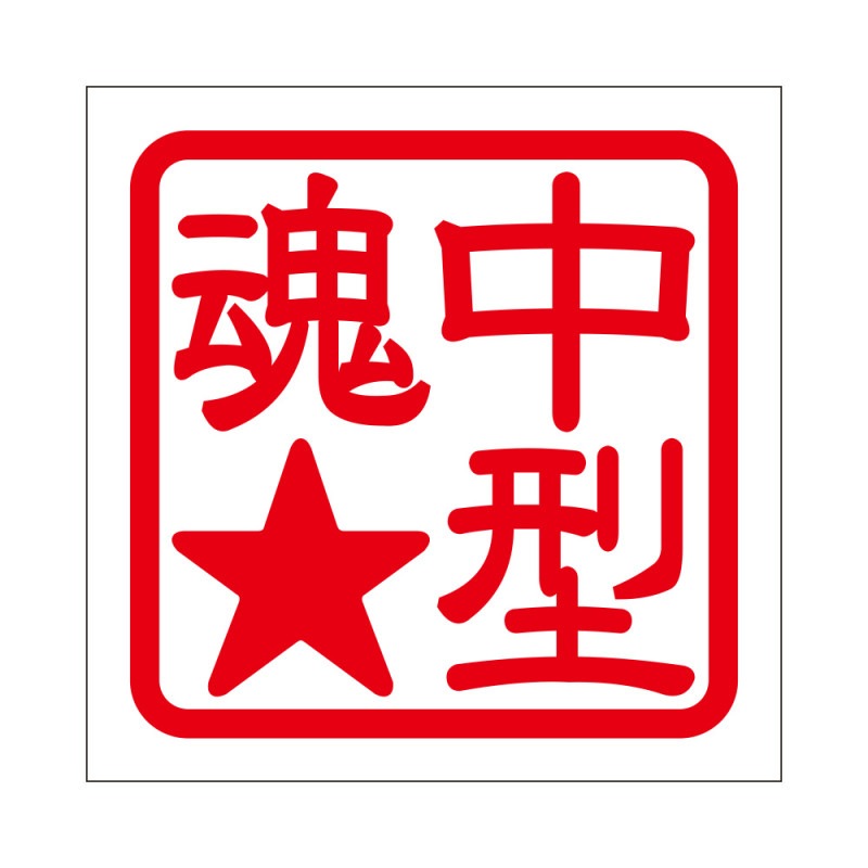 角印ステッカー 中型魂☆ チュウガタタマシイホシ 抜き文字タイプ