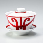 エルメス HERMES ガダルキヴィール レッド 11082P 湯呑茶碗 ソーサー フタ セット 1客