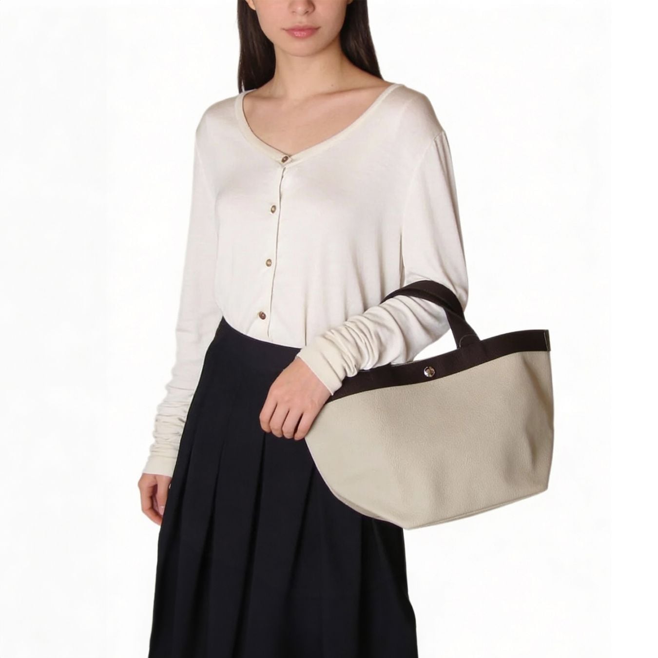 エルベシャプリエ トートバッグ レディース 舟形 M リュクス コーテッドキャンバス マスティック×モカ 707GP 63 69