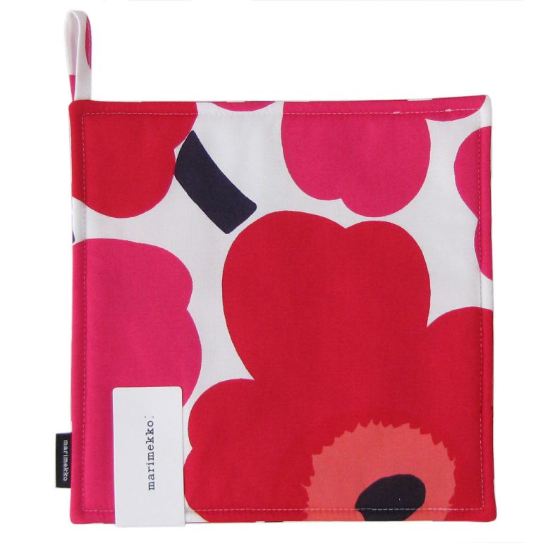 マリメッコ marimekko ポットホルダー 鍋敷き Pieni Unikko ピエニ ウニッコ ホワイト×レッド 066431 001  刺しゅう可有料 北欧雑貨 北欧デザイン