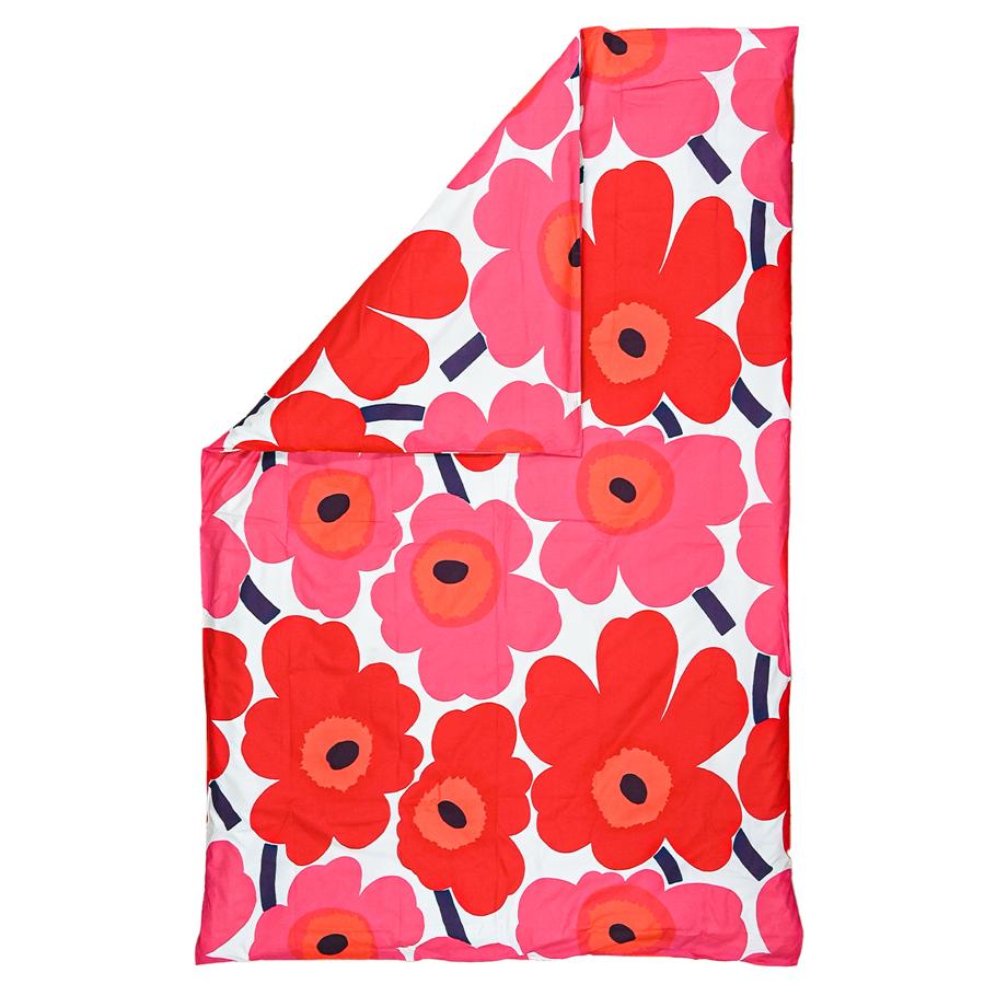 マリメッコ marimekko デュベカバー 掛け布団カバー シングル 150×210cm UNIKKO ウニッコ ホワイト×レッド 067676 001(69080 001 74198 001) 北欧雑貨 北欧デザイン【スペシャルラッピング660円(別売り)】