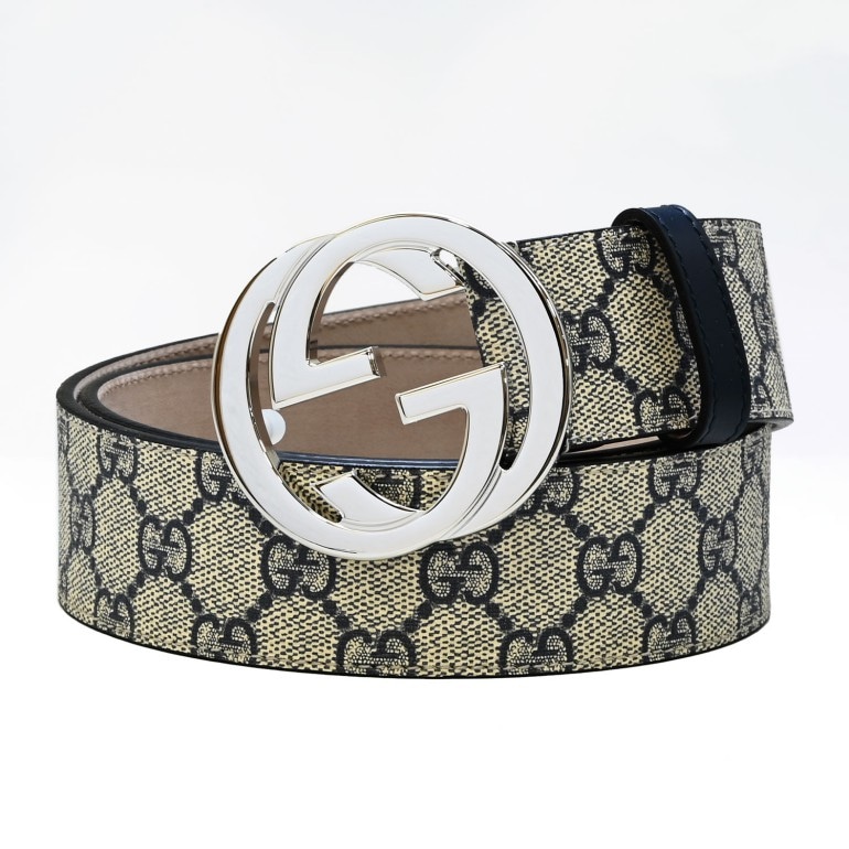 グッチ GUCCI ベルト メンズ GGスプリームキャンバス インターロッキングG バックル ベージュ×ネイビー 411924 KGDHN 4075【スペシャルラッピングB対応(別売り)】