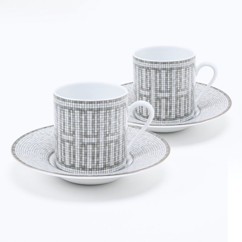 エルメス HERMES モザイク ヴァンキャトル プラチナ 35017P2 コーヒーカップ&ソーサー ペア 100ml 洋食器 カップアンドソーサー 【スペシャルラッピング660円(別売り)】
