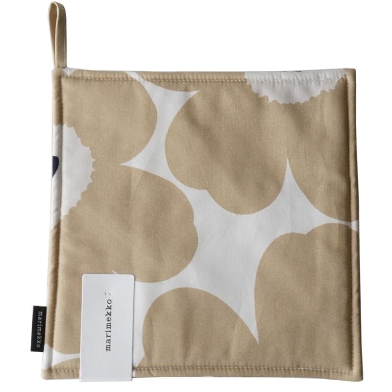 マリメッコ marimekko ポットホルダー 鍋敷き Pieni Unikko ウニッコ オフホワイト×ベージュ×ダークブルー 069909 185 （74653 185）名入れ  刺しゅう可有料 北欧雑貨 北欧デザイン