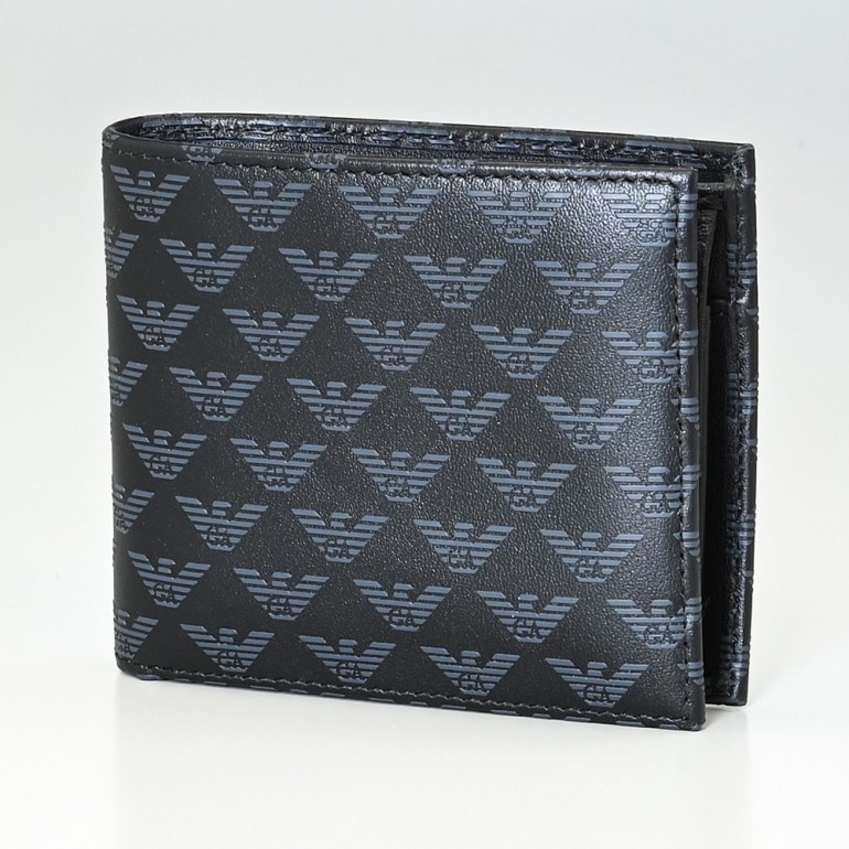 エンポリオ アルマーニ EMPORIO ARMANI 二つ折り財布 メンズ オールオーバーロゴ ブラック YEM122 YTO2J 84284 名入れ可有料 箔押し 【スペシャルラッピング660円(別売り)】
