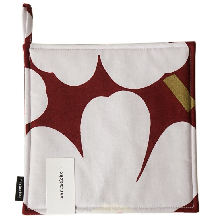 マリメッコ marimekko ポットホルダー 鍋敷き Pieni Unikko ピエニウニッコ ダークレッド×ライトグレー×オフホワイト 069909 391 名入れ  刺しゅう可有料 北欧雑貨 北欧デザイン