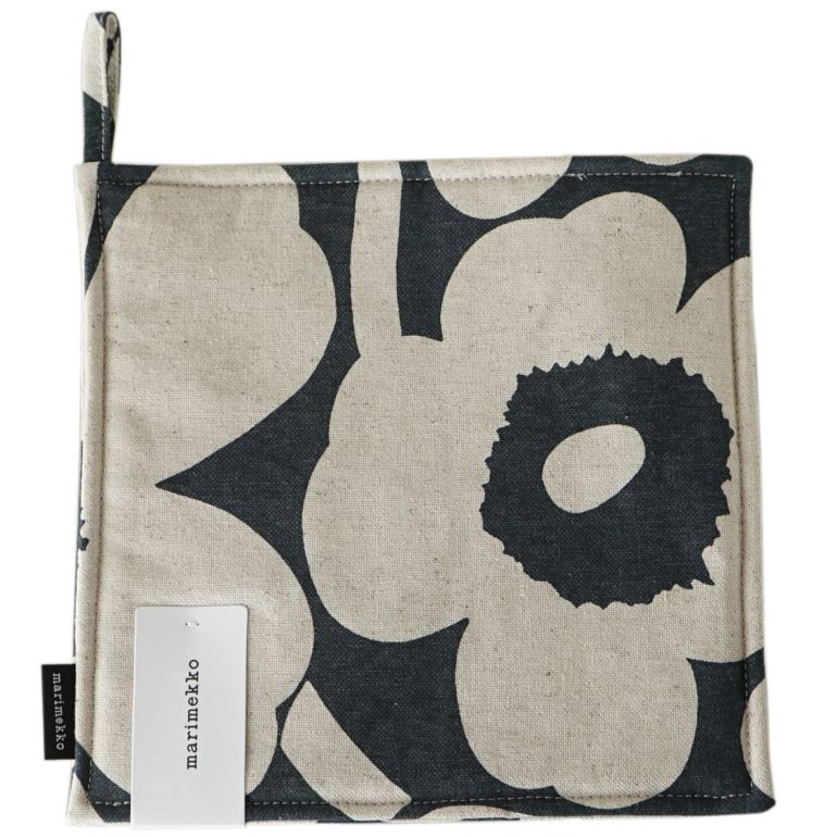 マリメッコ marimekko ポットホルダー 鍋敷き Pieni UNIKKO ウニッコ ダークグリーン×ホワイト 070475 681 名入れ  刺しゅう可有料 北欧雑貨 北欧デザイン