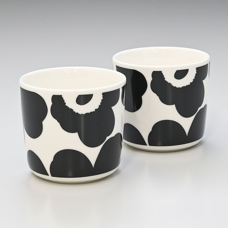 マリメッコ marimekko ラテマグ ペア 2個セット UNIKKO ウニッコ コーヒーカップ スモール ブラック×ホワイト 070637 190 名入れ可有料 北欧食器 洋食器【スペシャルラッピングB対応(別売り)】