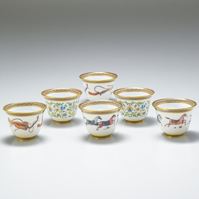 エルメス HERMES シュバルドリアン スモールカップ CHEVAL D ORIENT 東洋の馬 ORIENTAL HORSE 6個セット 24K 62ml 009834P 洋食器  【スペシャルラッピング1100円(別売り)】