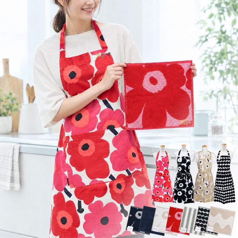 【名入れ込み】【スペシャルラッピング付き】マリメッコ marimekko エプロン ハンドタオル 母の日ギフトセット イニシャル刺しゅう カーネーション 刺繍をして特別なプレゼント 23種類から選べるスペシャルラッピング 刺しゅう 母の日 誕生日 結婚記念日 刺しゅう名入れ込 北欧雑貨 北欧デザイン